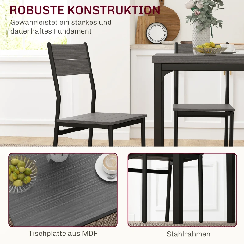 HOMCOM 3-teilige Essgruppe, Esstisch-Set, 1 Tisch, 2 Stühle, MDF+Metall, Grau