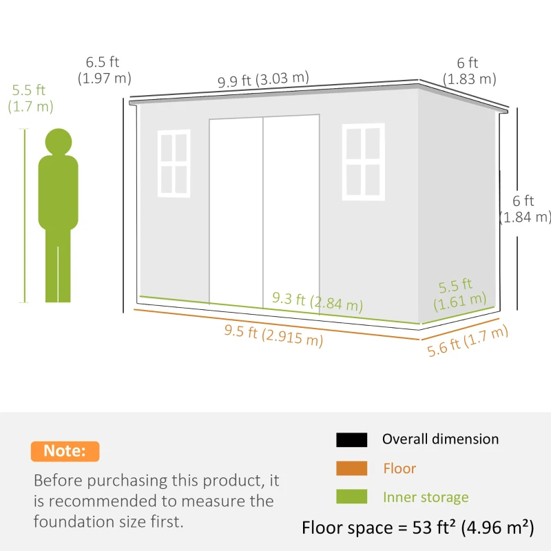 Outsunny Căsuță de Grădină pentru Depozitare Unelte 4.96m² Gri