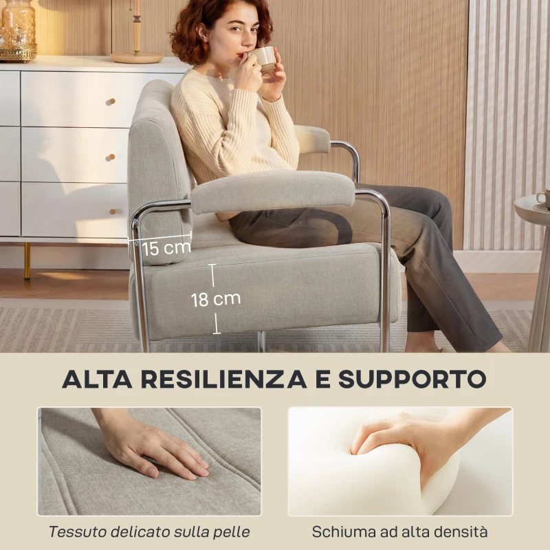 HOMCOM Divano 2 Posti Moderno Rivestito in Ciniglia Beige, in Acciaio, Spugna e Pannello Multistrato, 120x73x76 cm