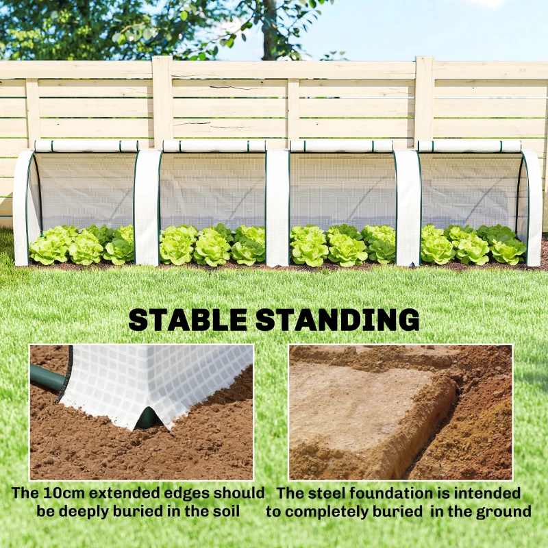 Outsunny Szklarnia, zimowa szklarnia foliowa z drzwiami na zamek błyskawiczny 395 x 100 x 80 cm, biały