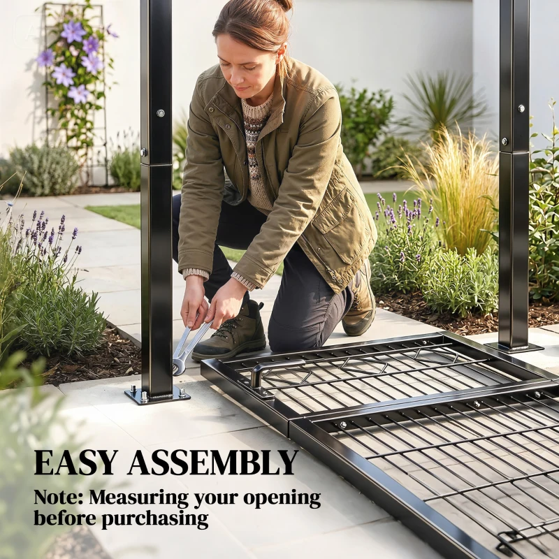 Outsunny Tuinhek van verzinkt metaal met handgreep, afsluitbaar slot hekdeur 100x131cm donkergrijs