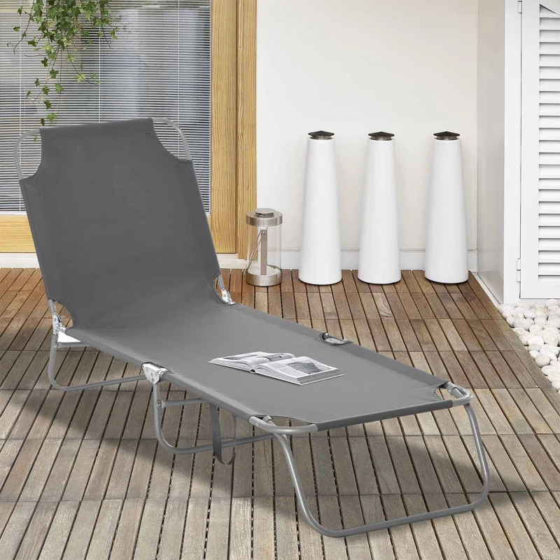 Outsunny Opvouwbare ligstoel met verstelbare rugleuning, roestvrij metalen frame, 187 x 55 x 24, Grijs