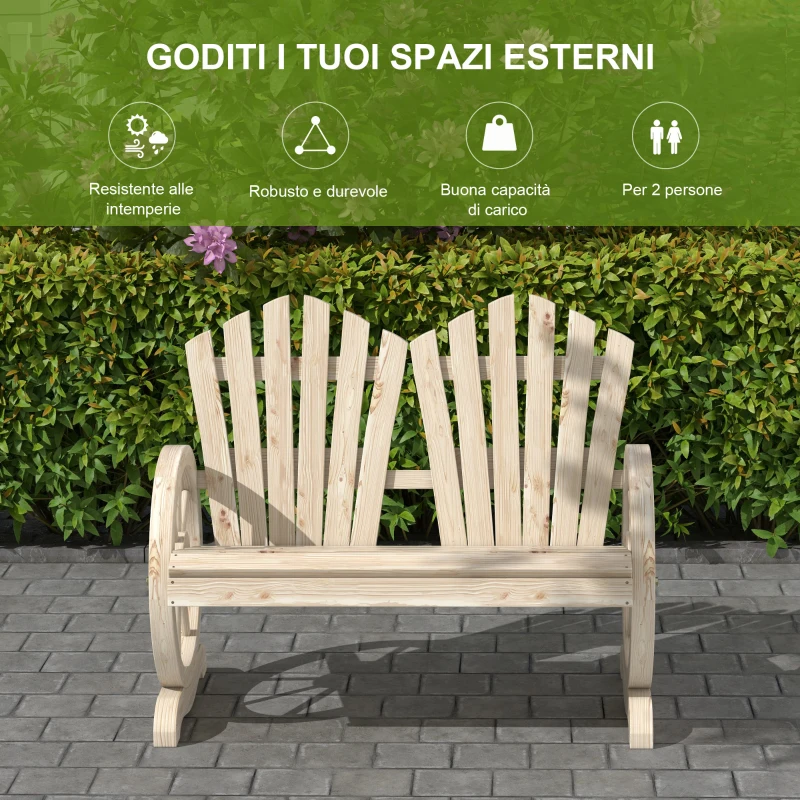 Outsunny Panchina da Giardino in Legno Stile Country con Braccioli a Ruota, 108x66x95cm, Legno Naturale