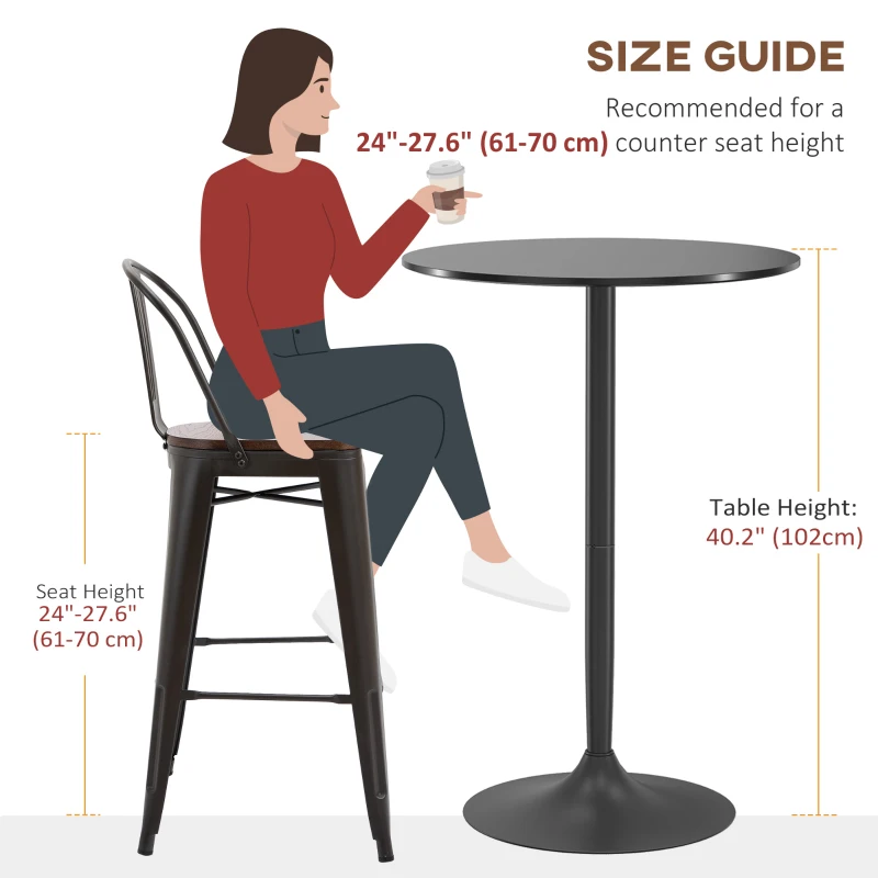 HOMCOM Stół barowy, wysoki stół dla 2 osób, 70 x 70 x 102 cm, czarny