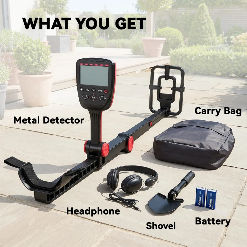 Outsunny Detector de metale IP68 rezistent la apă pliabil Dispozitiv de căutare metale cu 4 moduri Căști Lopată Husă de transport Ecran LCD