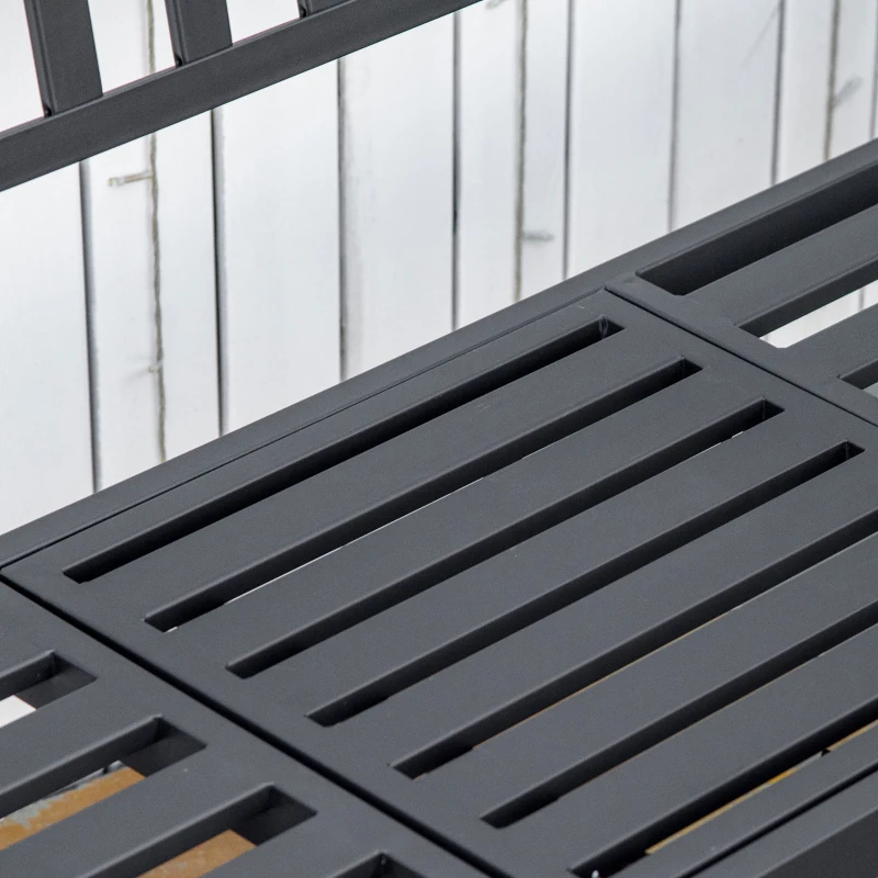Outsunny Panchina da Giardino 2-3 Posti con Tavolino Sollevabile in Metallo, 150x58.5x90cm, Nero