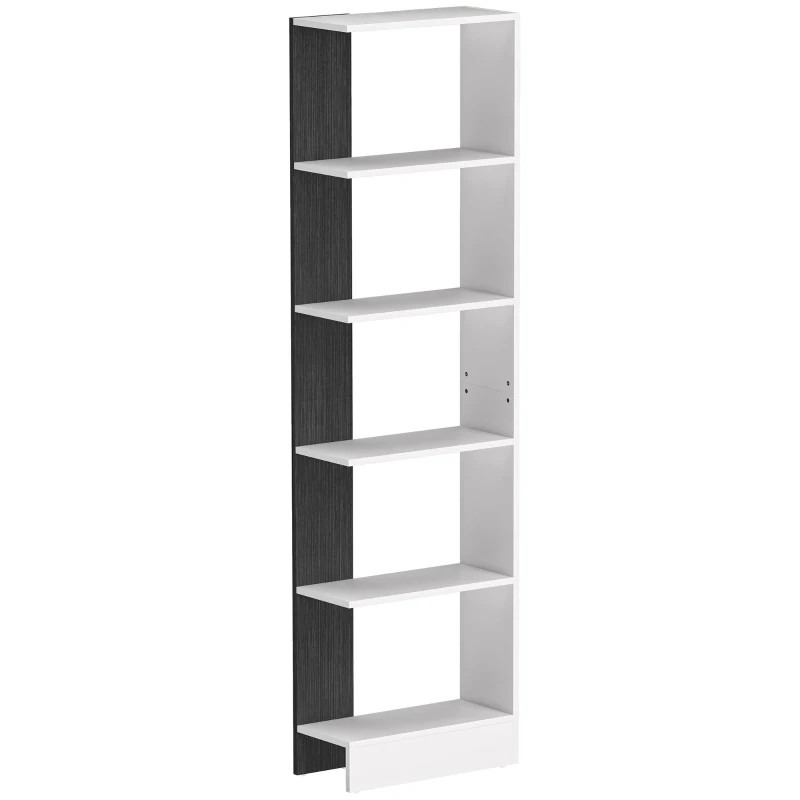 HOMCOM Raft Îngust cu 5 Etajere, Raft Economisitor de Spațiu Modern din Lemn, Bibliotecă pentru Baie, Living, Dormitor, Birou, 45x21x170 cm, Alb și Negru