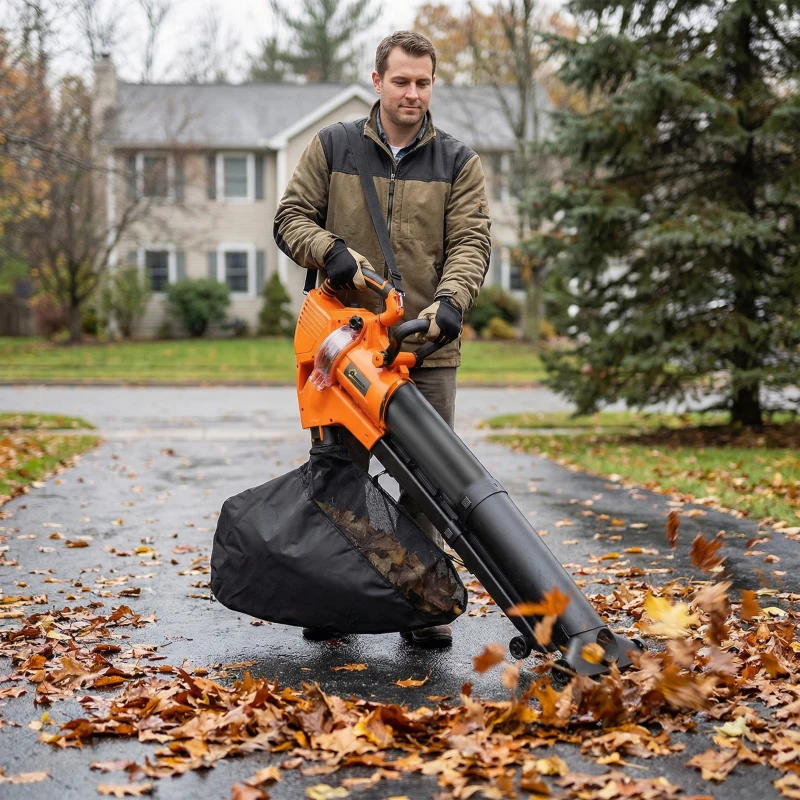 Outsunny 3000W 3-in-1 Elektrischer Laubbläser und Staubsauger mit 40L Auffangbeutel, 4 Rädern, verstellbarem Gurt, Orange