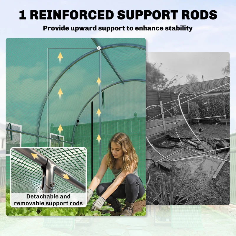 Outsunny Szklarnia 3 x 2 x 2 m Szklarnia foliowa z 2 zwijanymi drzwiami i 6 siatkowymi oknami, zielona