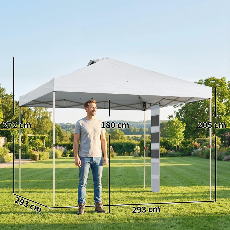 Outsunny Gazebo 3x3 m Pop Up con Tasche, UPF 50+, con Sacchi di Sabbia e Borsa con Ruote, Bianco