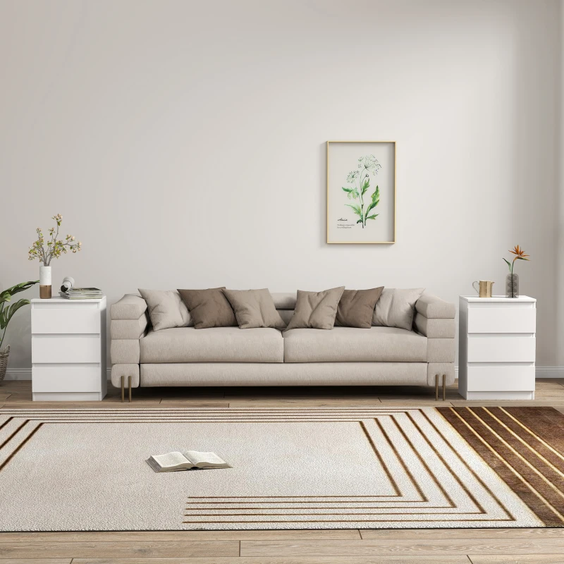 HOMCOM Stolik nocny, zestaw 2 sztuki, stolik pomocniczy z 3 szufladami, szafka nocna, komoda nocna do sypialni, salonu, 40 x 30 x 59,5 cm, biały