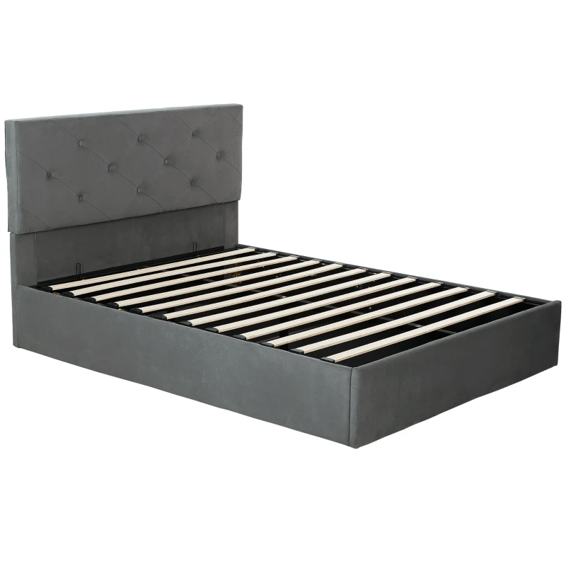 HOMCOM King Size Bed Frame Gas Side Lift Under Bed Storage Upholstered Platform Bed Tufted Headboard for 150 x 200 cm Mattress