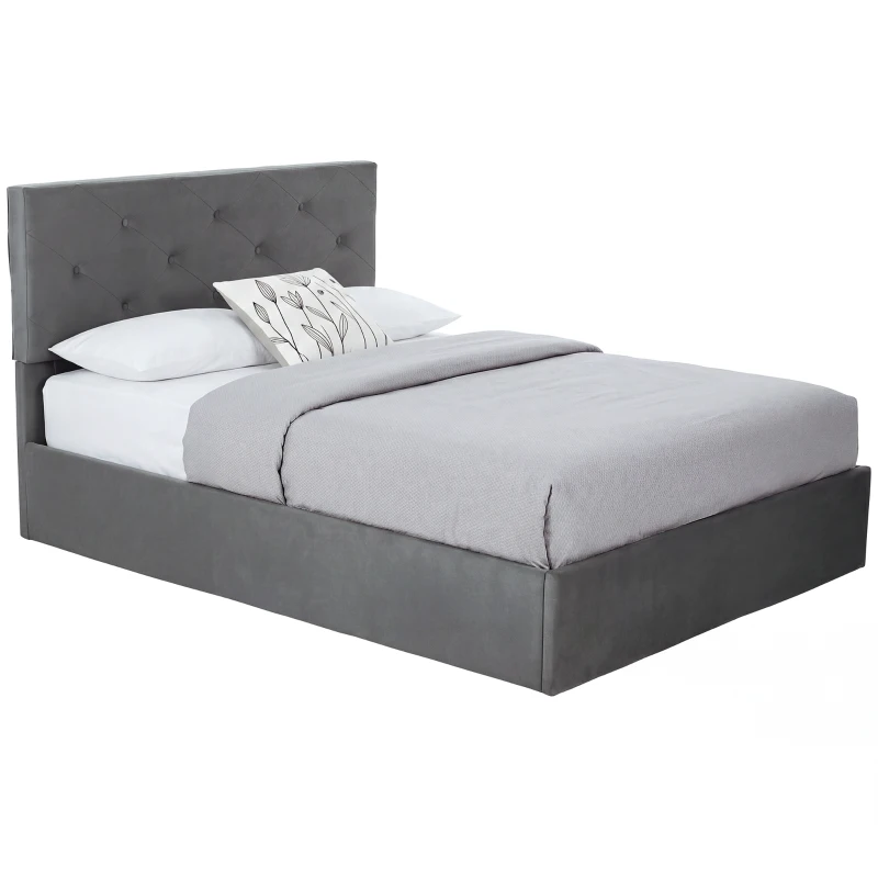 HOMCOM King Size Bed Frame Gas Side Lift Under Bed Storage Upholstered Platform Bed Tufted Headboard for 150 x 200 cm Mattress