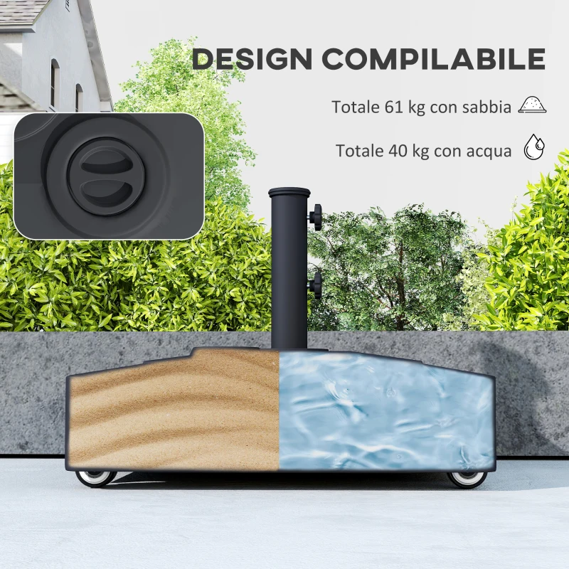 Outsunny Base per Ombrellone a Rotelle con Freni, Riempibile con Acqua o Sabbia, per Pali da Ø35/38/48mm, Nero