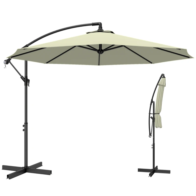 Outsunny 3m Overhanging Cantilever Parasol, with Cross Base - Beige