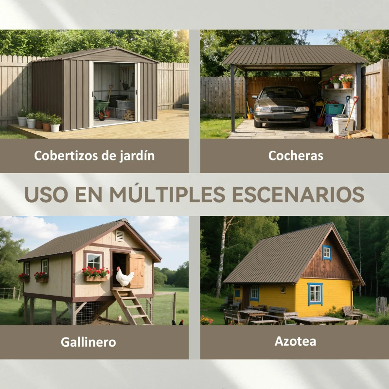 Outsunny Juego de 12 Paneles para Tejado de Acero Galvanizado 7m² para Caseta de Herramientas Cobertizo 129x45cm Marrón