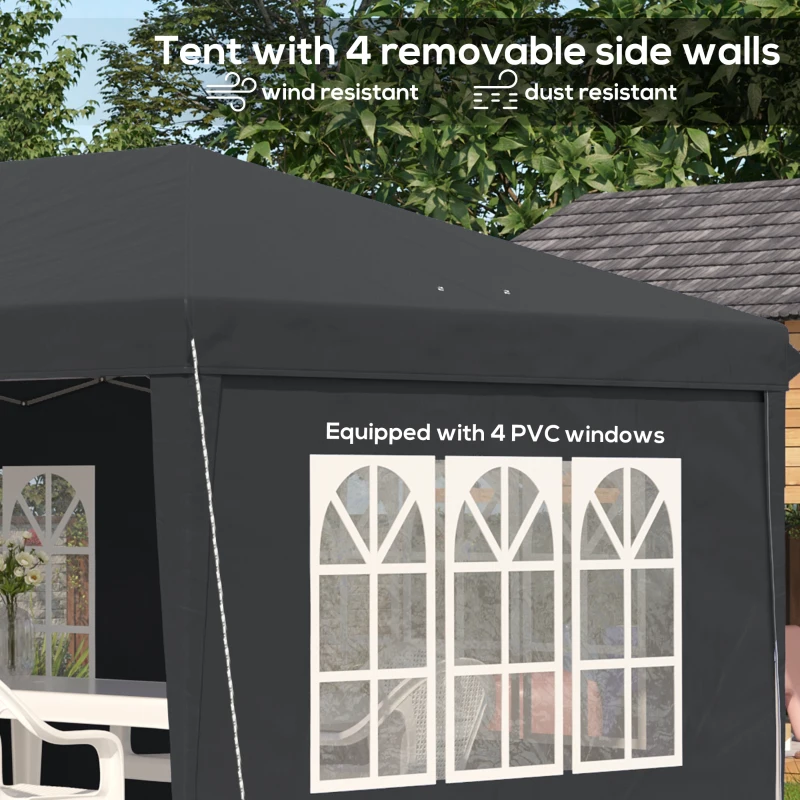 Outsunny 3 x 6m Pop-Up Gazebo, with Removable Walls - Black