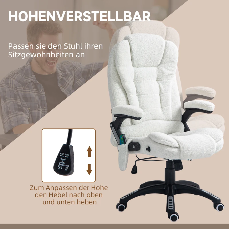 Vinsetto Bürosessel Massagefunktion Massagebürostuhl, Massagefunktion, höhenverstellbar, 67 x 74 x 107-116 cm, Weiß(m-5)