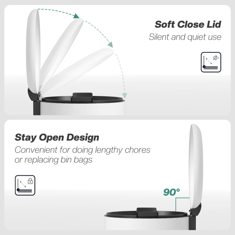 HOMCOM Kosz na śmieci 20L, pedał, pokrywka, metal, kremowy