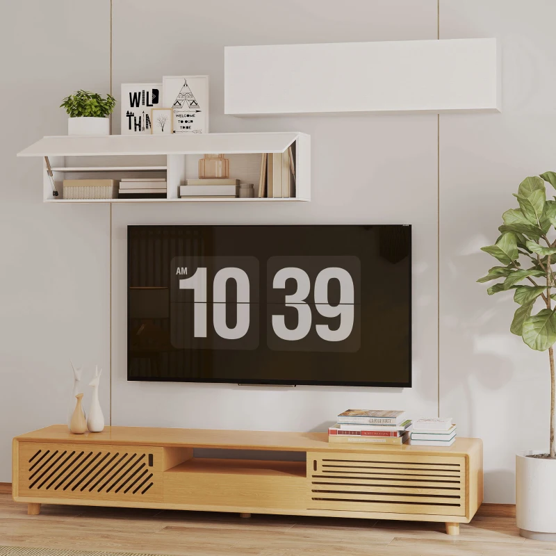 HOMCOM Mobile Bagno a Parete con Anta Ammortizzata, 2 Scomparti e Mensola Regolabile, 120x23x30 cm, Bianco