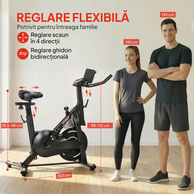 SPORTNOW Bicicletă Fitness pentru Acasă, Bicicletă de Interior cu Rezistență Magnetică Silențioasă, Șa și Ghidon Reglabile