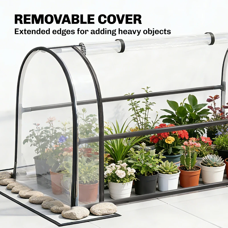 Outsunny Raised Planter with Flip-Up Greenhouse Cover, Metal Raised Garden Bed on Legs with Drainage Hole, Black