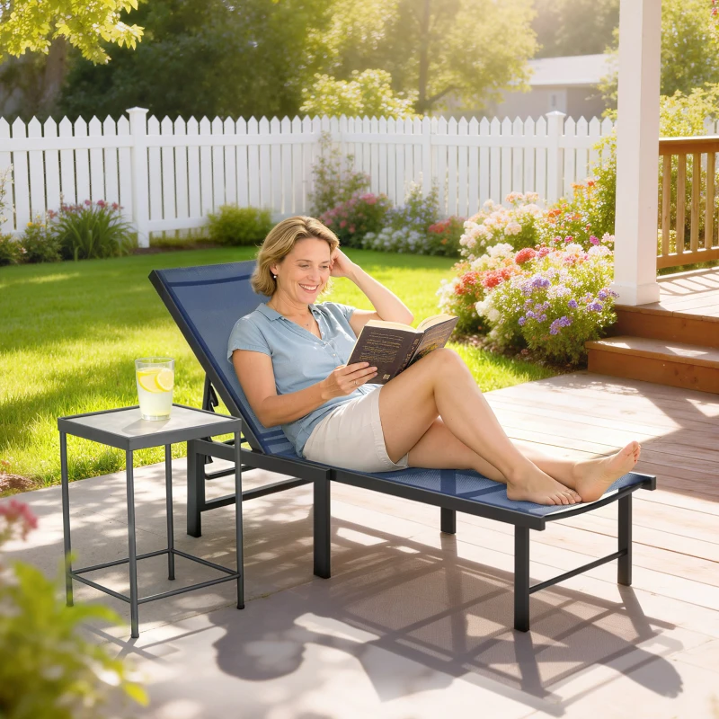 Outsunny Reclining Sun Lounger - Dark Blue