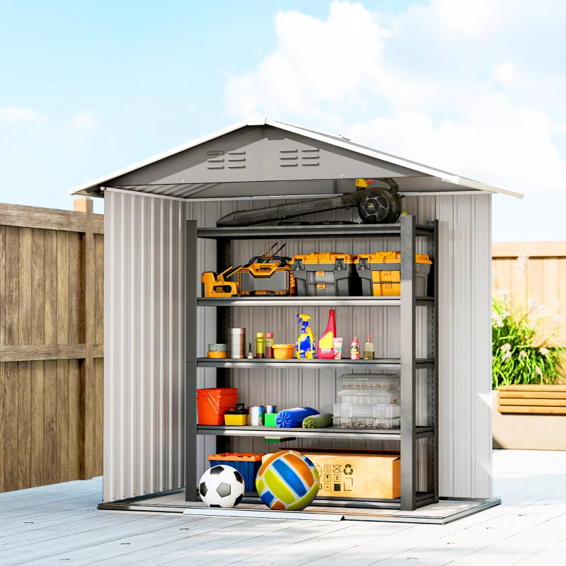 Outsunny 6.5 x 3.5ft Metal Garden Storage Shed - Light Grey