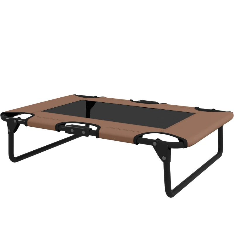 PawHut Raised Dog Bed, Portable Elevated Pet Cot with Breathable Mesh for Indoor Outdoor, for Small Medium Dogs, 75 x 51 x 18 cm, Brown