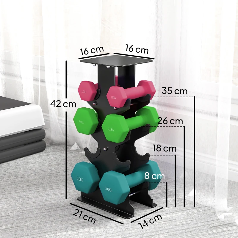 SPORTNOW Hex Dumbbells Set with Dumbbell Rack, Non Slip Hand Weights for Home Gym Strength Training, 2 x 1kg, 2 x 3kg, 2 x 5kg