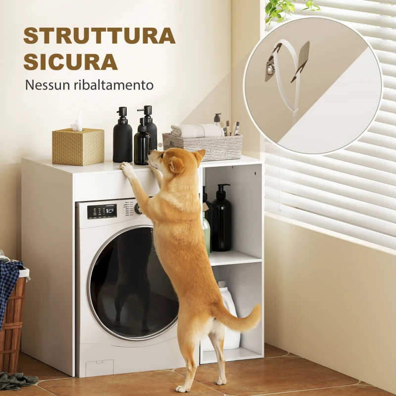 HOMCOM Mobile Sopra Lavatrice con 2 Ripiani Aperti e Autoportante, 96x60x95 cm, Bianco