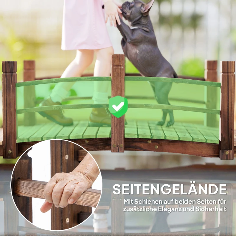 Outsuny tuinbrug houten brug houten voetbrug vijverbrug sierbrug met leuning tot 180 kg