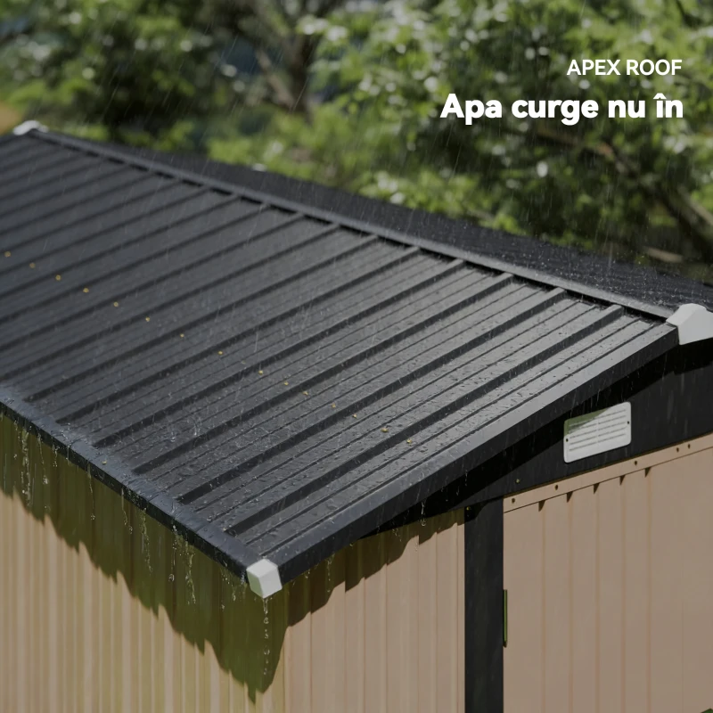 Outsunny Magazie de Grădină din Metal 364 x 238 cm cu 4 Grile de Ventilație și Uși Duble cu Încuietoare, Maro