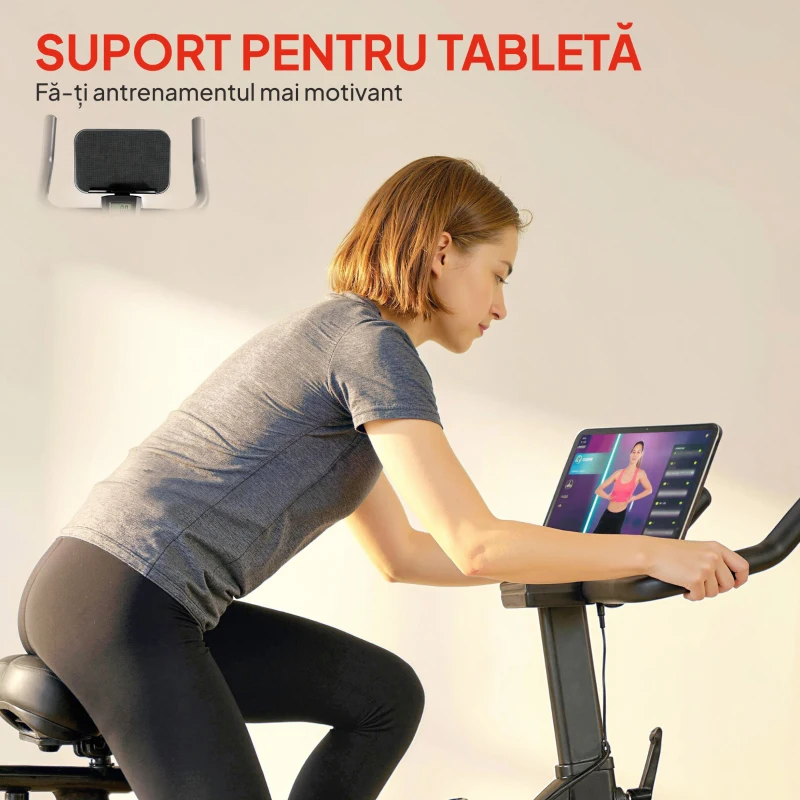 SPORTNOW Bicicletă Fitness pentru Acasă, Bicicletă de Interior cu Rezistență Magnetică Silențioasă, Șa și Ghidon Reglabile
