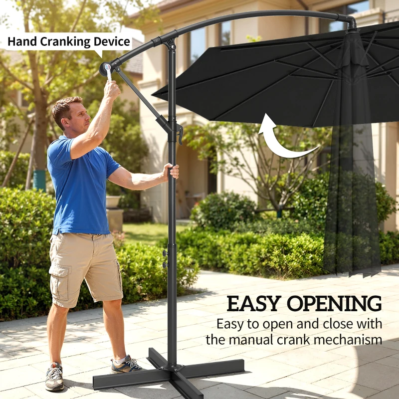 Outsunny 3m Overhanging Cantilever Parasol, with Cross Base - Black