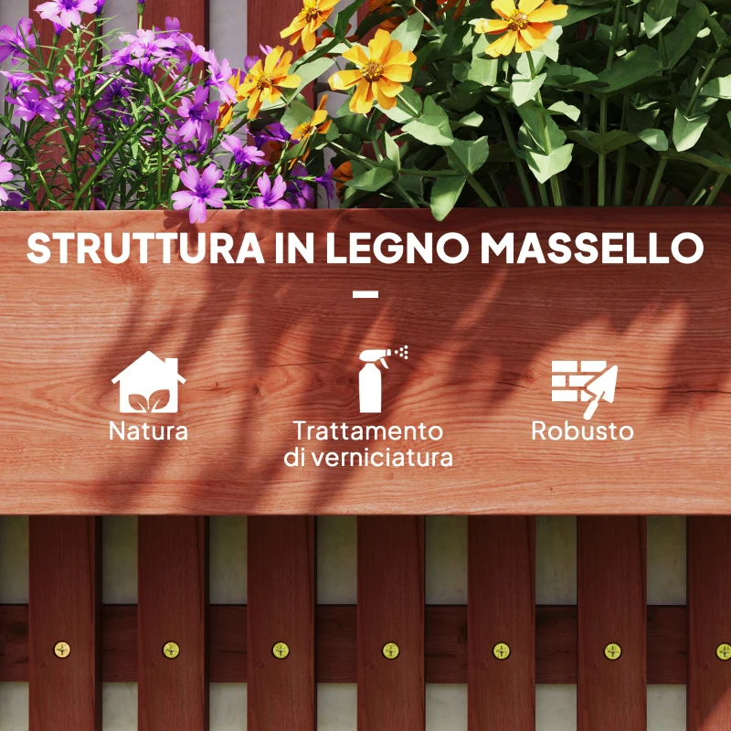 Outsunny Wall-mounted Wooden Garden Planters with Trellis, Drainage Holes and 3 Planter Boxes for Patio, Brown