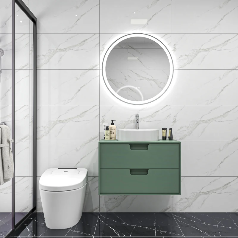 kleankin Miroir rond lumineux LED de salle de bain Ø 80 cm mural avec éclairage 3 couleurs interrupteur tactile 46W blanc argent