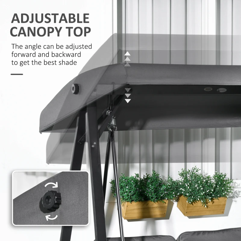 Huśtawka ogrodowa 2-osobowa, regulowany dach, szary kolor