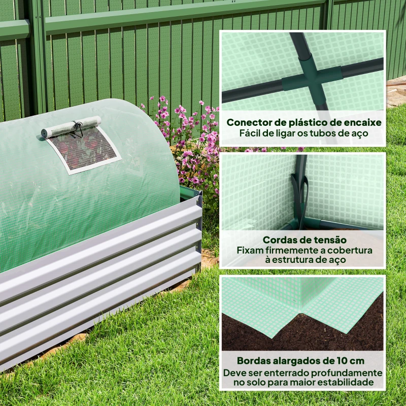 Outsunny Estufa Pequena para Cultivo de Plantas com 5 Janelas Estrutura em Aço e Cobertura de PE Anti-UV 300x80x45 cm Verde