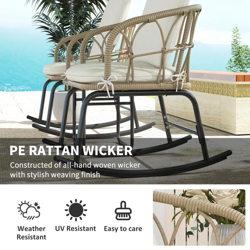 Outsunny Zestaw bujanych krzeseł w stylu boho, z PE-Rattanu, odporny na warunki atmosferyczne, Kremowy