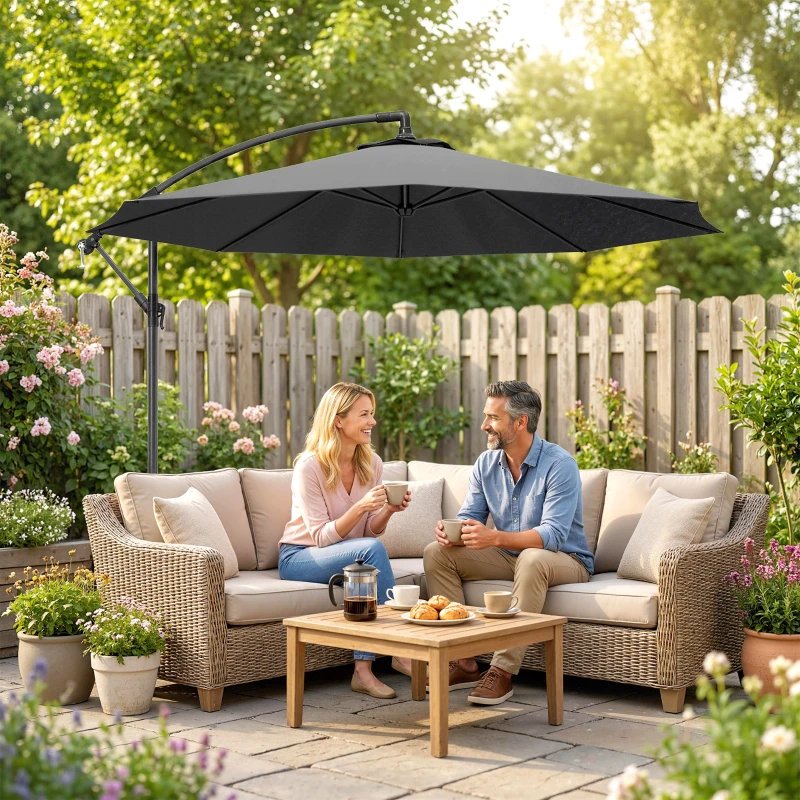 Outsunny 3m Overhanging Cantilever Parasol, with Cross Base - Grey