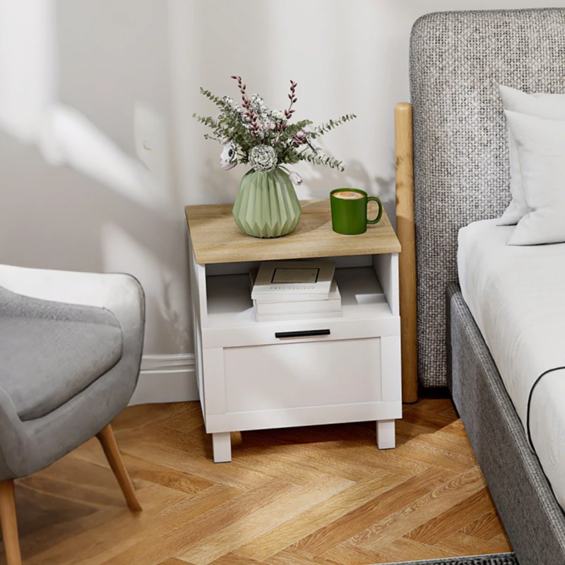 HOMCOM Comodino Moderno con Cassetto e Ripiano in Legno, 45x38x50 cm, Bianco e color Legno