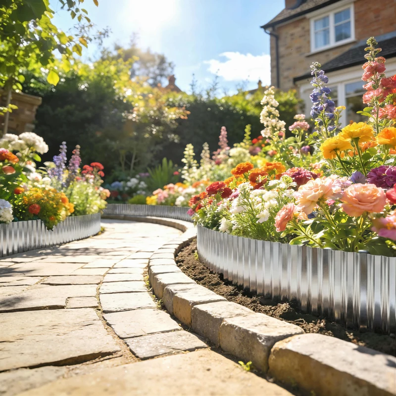 Outsunny Metal Garden Edging Border, 8 in x 21.3 ft Corrugated Heavy Duty Galvanised Steel Lawn Edging, Silver Tone