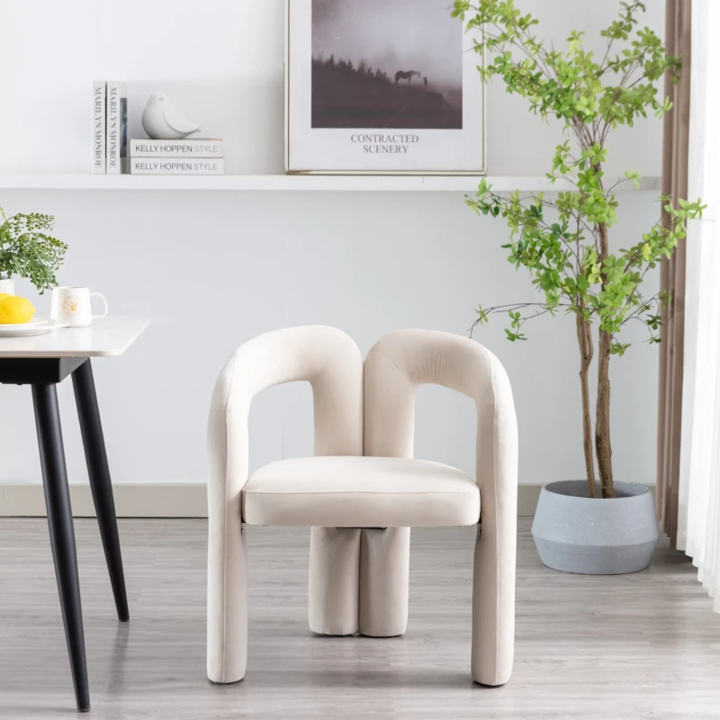 Lot de 2 chaises de salle à manger en velours, chaises décoratives rembourrées, 64x50,5x71 cm, Beige