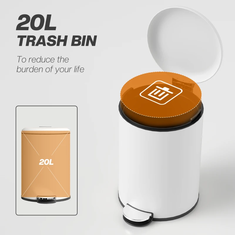 HOMCOM Kosz na śmieci 20L, pedał, pokrywka, metal, kremowy