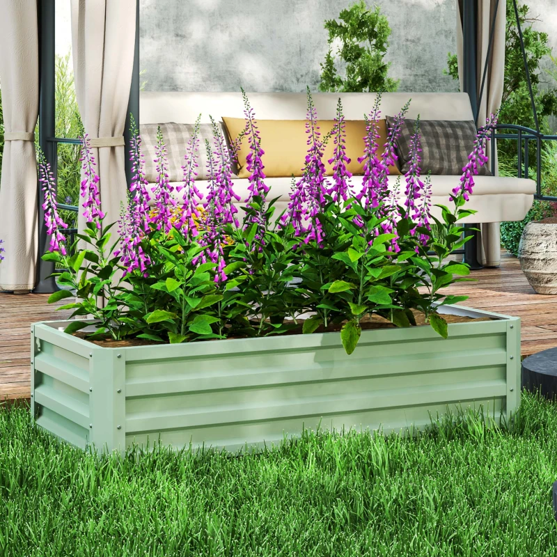 Outsunny Raised Beds for Garden, Galvanised Outdoor Planters, for Herbs and Vegetables, Use for Patio, Garden, Balcony