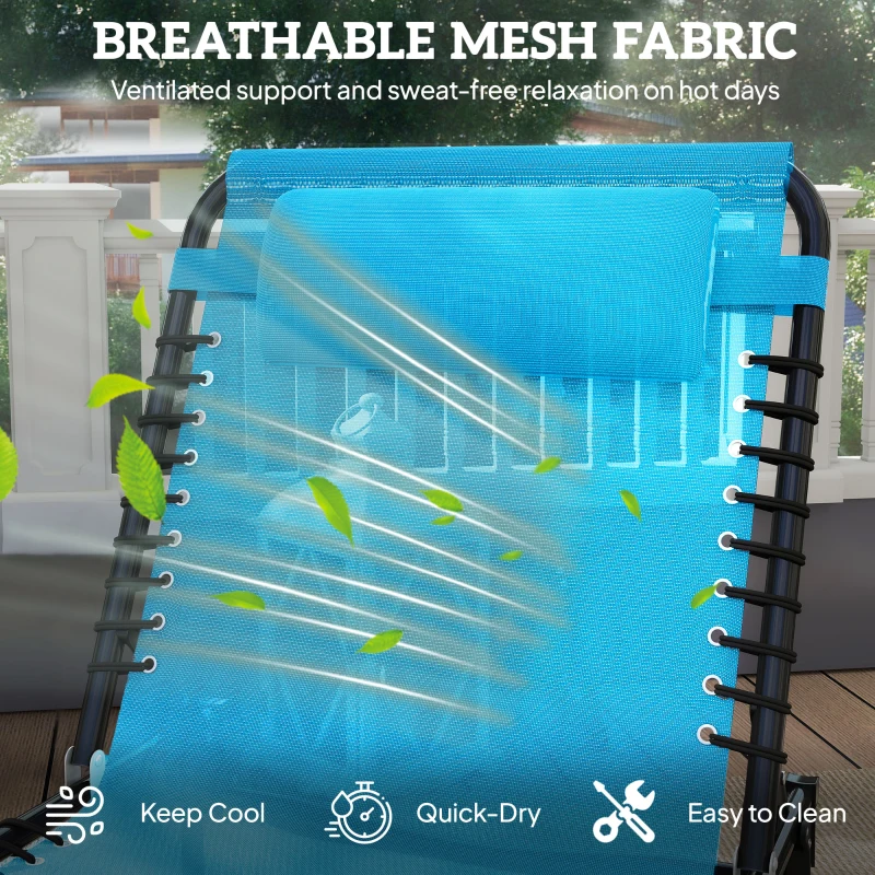 Outsunny Leżak składany, przewiewny materiał, metalowa rama, 189 x 58 x 30 cm, niebieski