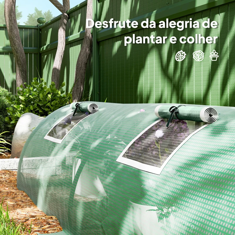 Outsunny Estufa Pequena para Cultivo de Plantas com 5 Janelas Estrutura em Aço e Cobertura de PE Anti-UV 300x80x45 cm Verde