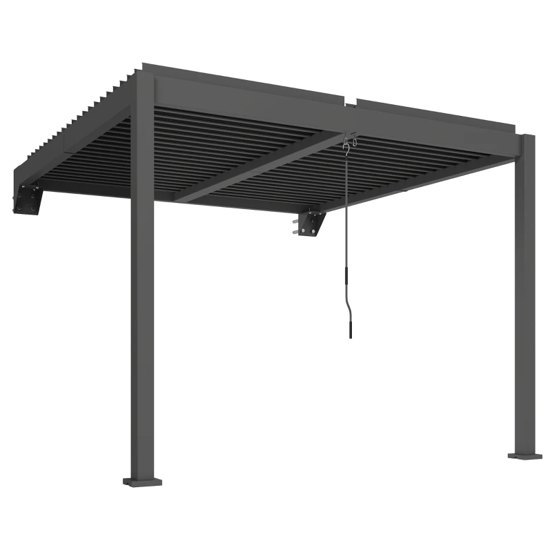 Outsunny Pergola ok. 3x3 m aluminiowa zadaszenie tarasu z regulowanym dachem lamelowym montaż na ścianie ciemnoszara