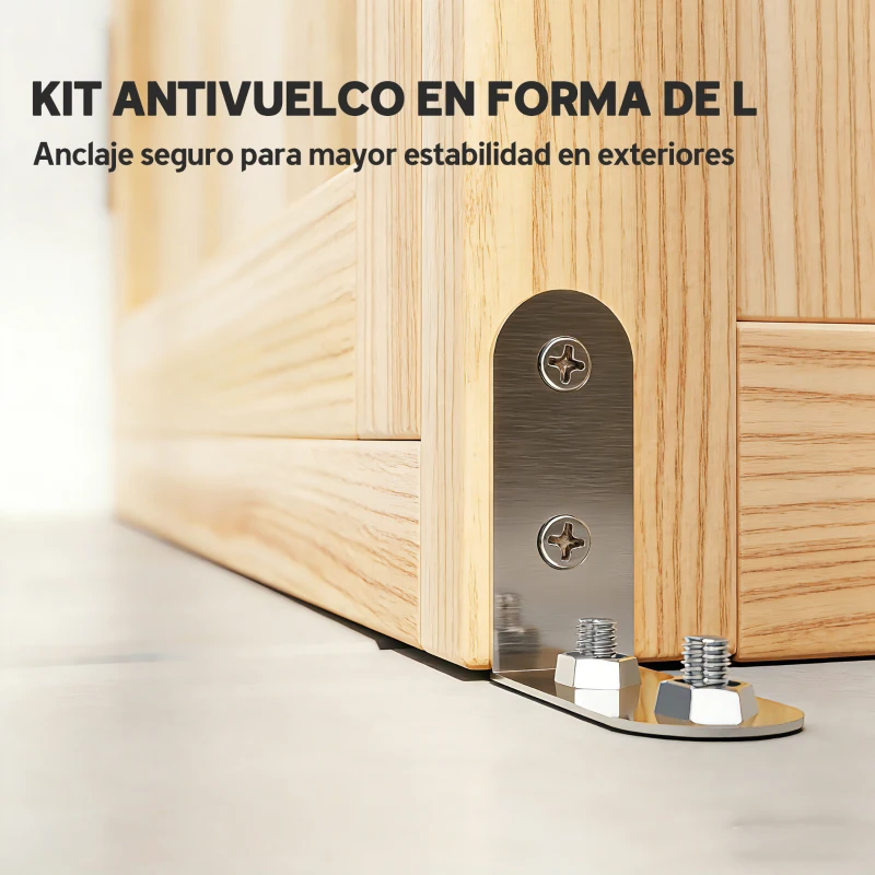 Outsunny Armario de Exterior de Madera con Techo Inclinado Asfalto 4 Puertas y 2 Estantes Extraíbles 82x50x190 cm Natural